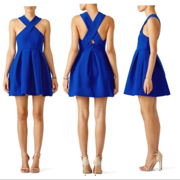 AQ/AQ Maverick Cobalt Blue Halter Mini Dress 8 - Picture 1 of 8